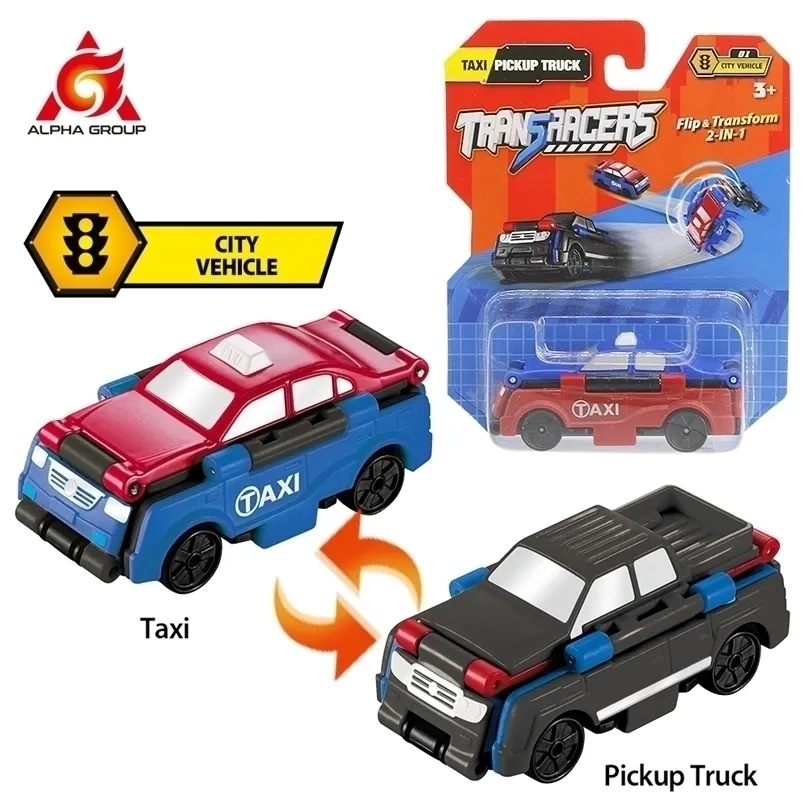 Figury zabawek akcji Transracje 13 Type 2in1 Transforming City Vehicle Mini Flip Transformed Dwa typy Pocket Car Kid Prezenty urodzinowe 220830