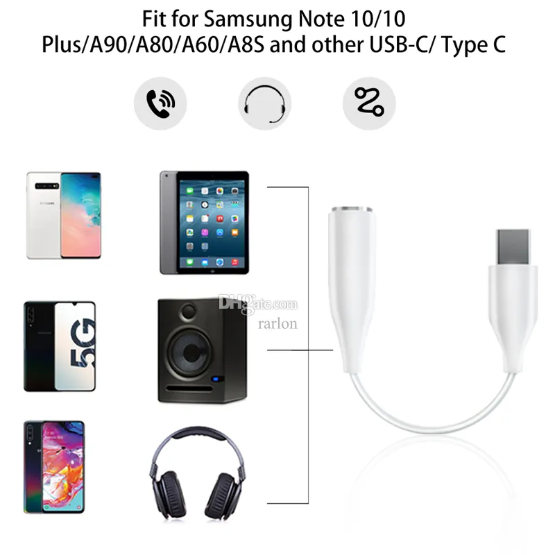 For Samsung Earphone Cables Usb Cable Type-C Usb-C Male To 3.5Mm Adapter Aux Audio Female Jack With Retail Package Type C S22 Ultra S21 Fe S20 S10 Note 10 20 Plus