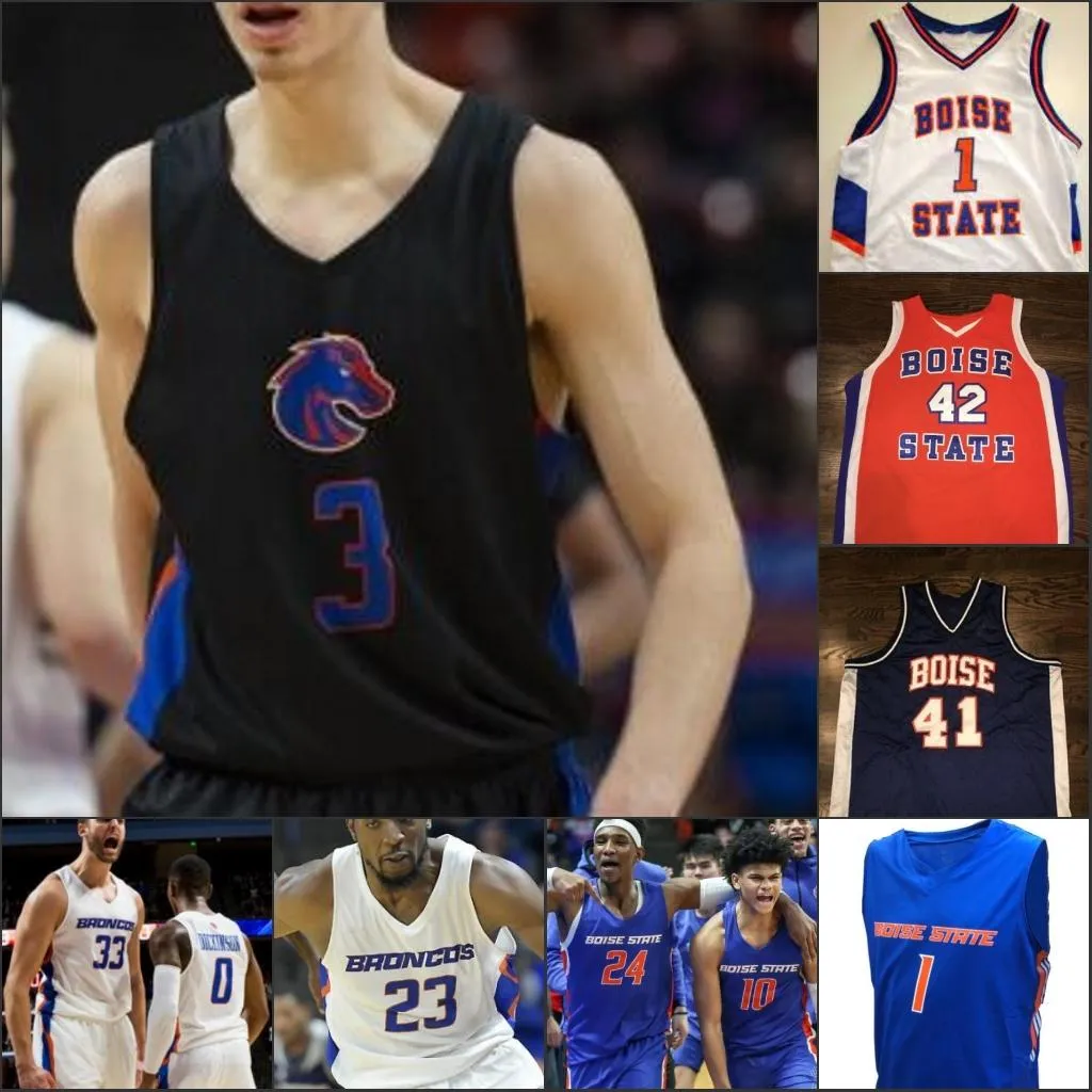 Anpassad Boise State Broncos Jersey Baloncesto NCAA Derrick Alston Justiniano Jessup RJ Williams Kigab Alex Hobbs Chandler Hutch