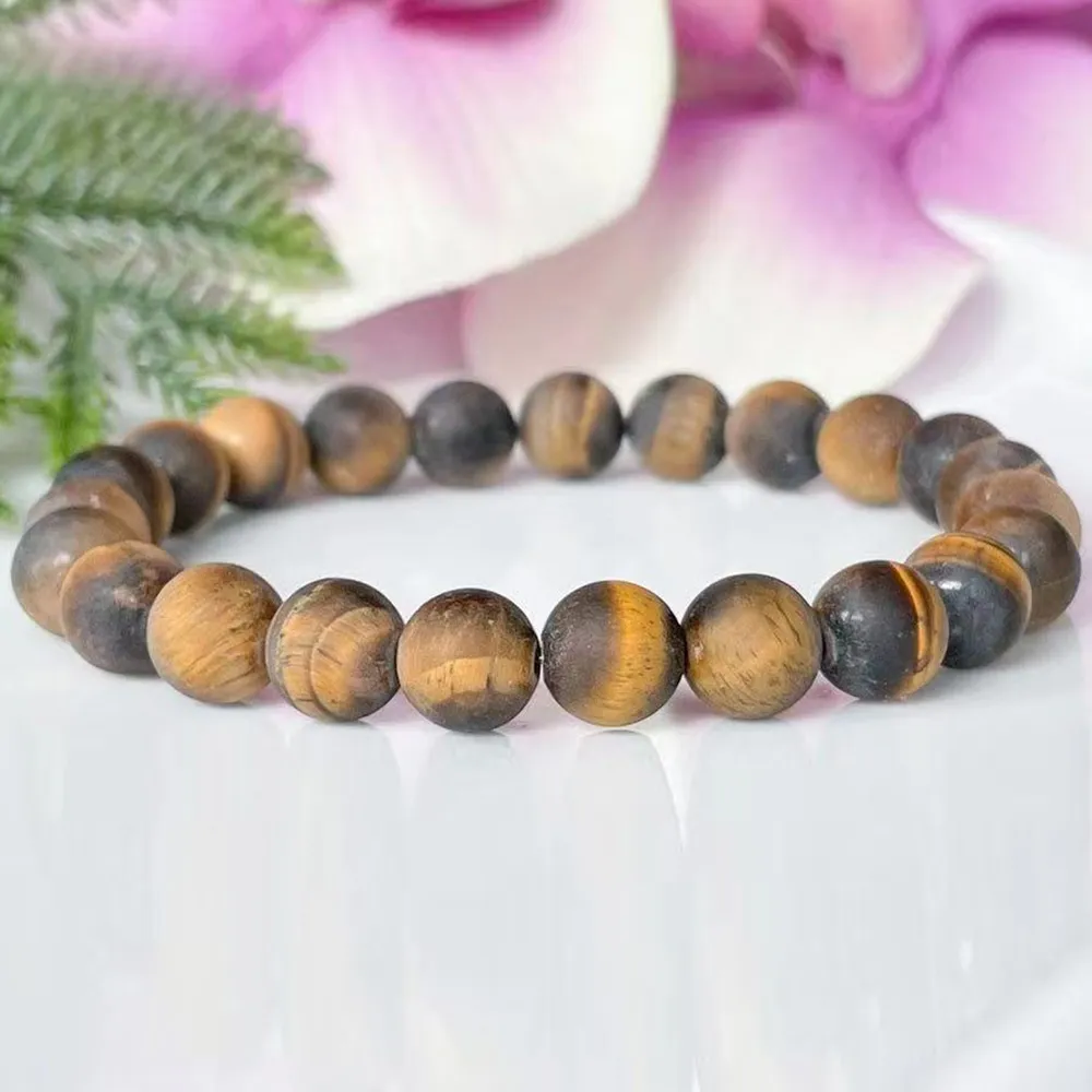 MG1558 Strand nuevo diseño 8 mm pulsera de ojo de tigre mate cristales curativos pulsera Mala de Yoga joyería de protección energética para hombres