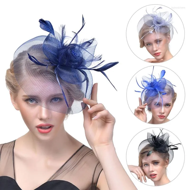 Coiffures Lady Femmes Fascinator Mesh Fleur Pince À Cheveux Plume Chapeau De Mariage De Mariée