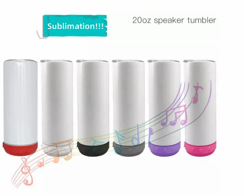 20oz Sublimation Bluetooth -Lautsprecher Tumbler Sublimation Straight Tumbler Wireless intelligente Musikbecher Edelstahl Smart Water Flasche mit Deckel