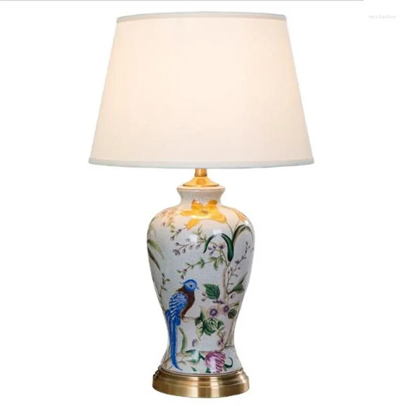 Tischlampen Vintage Land handbemalte Vögel chinesische Keramik LED E27 Lampe für Wohnzimmer Schlafzimmer Nachttisch Hochzeit Deko H 63 cm 2213