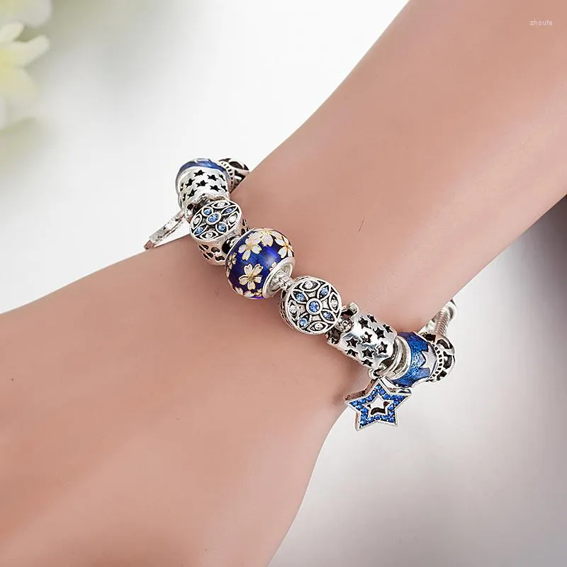 Charm-Armbänder Annapaer Verkauf von blauen Sternperlen für Schmuckherstellung Armband Fit Catena Mode Geschenk Frauen DIY B17123