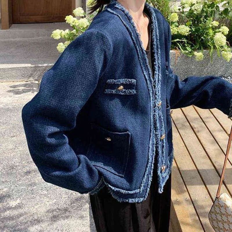 Kvinnors jackor lapptäcke denimrock kvinnor kort vår denim cardigan löst avslappnade toppar lång plus storlek blå jean jackor överdimensionerade jacka kvinnor t220905