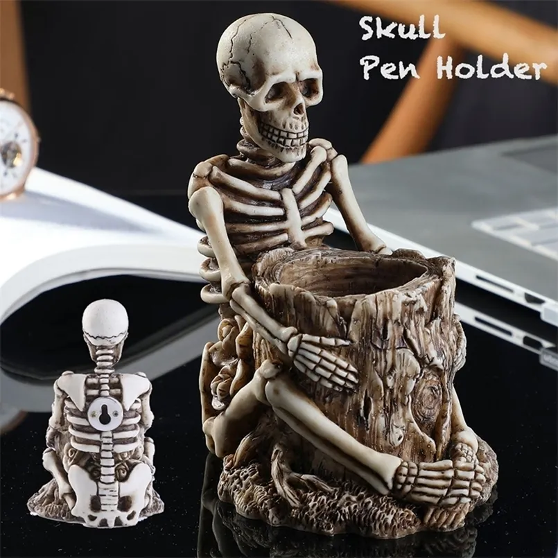 Decoratieve objecten Figurines Skull ornamenten Creatieve penhouder Home Office Desk Benodigdheden Organisator Accessory Resin Art Decor Gift 220830