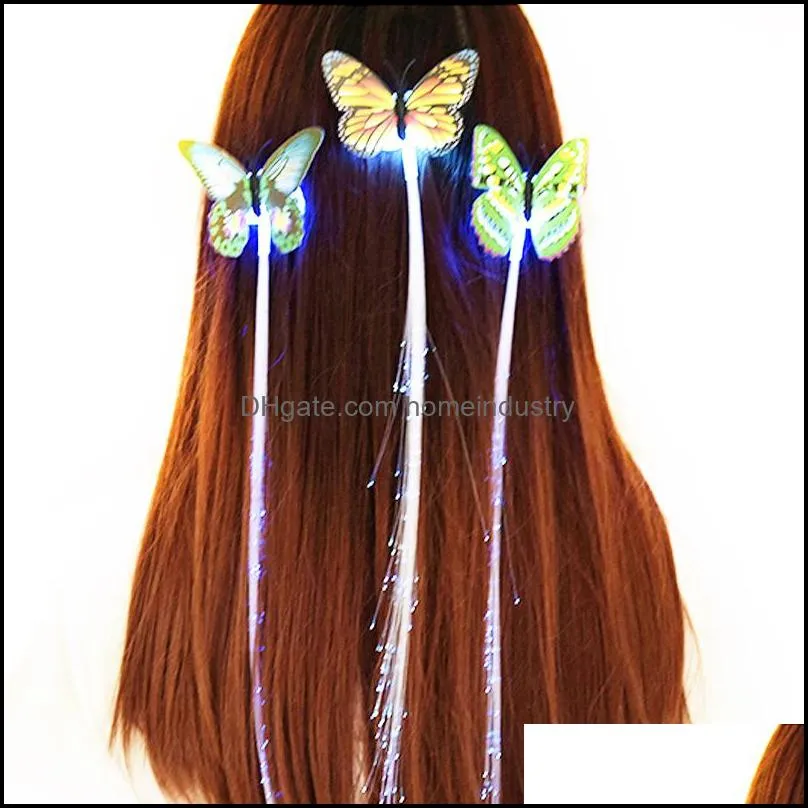 Party Decoration 35Cm Butterfly Luminescence Ponytail Girl Party Optical Fiber Noctilucent Hairpin Colorf Children Led T Homeindustry Dh4Ps