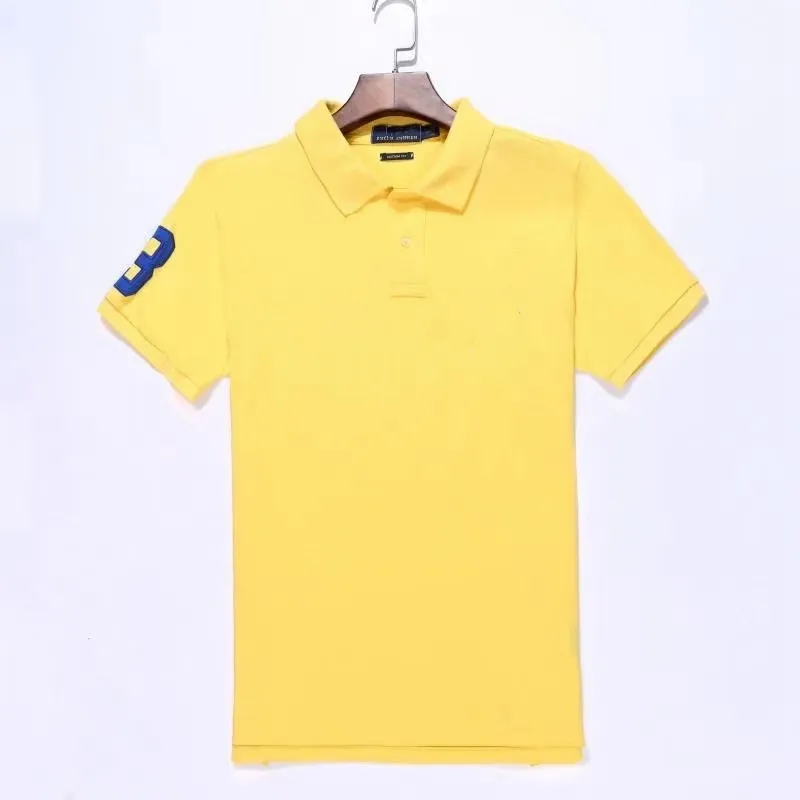 Toptan 2290 Yaz Yeni Polos Gömlekleri Avrupa ve Amerikan Erkekler Kısa Kollar Sıradan Kozalatblok Pamuk Pamuklu Büyük Boyutlu İşlemeli Moda T-Shirts S-2XL