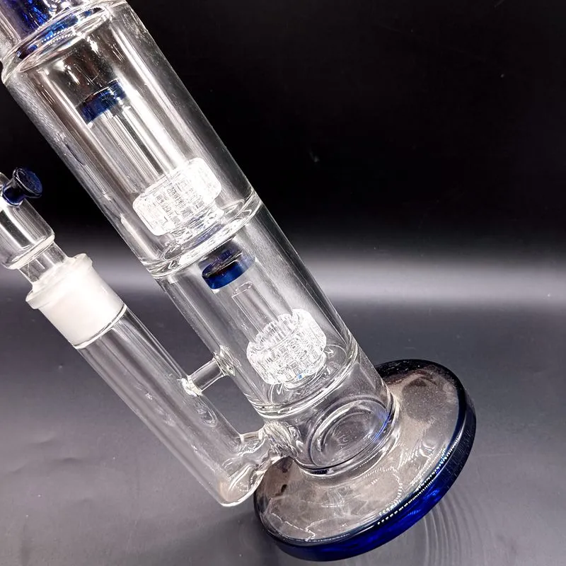 14 inç süper kalın cam nargile su bongs ile çift lastik perc dişi 18mm sigara boruları