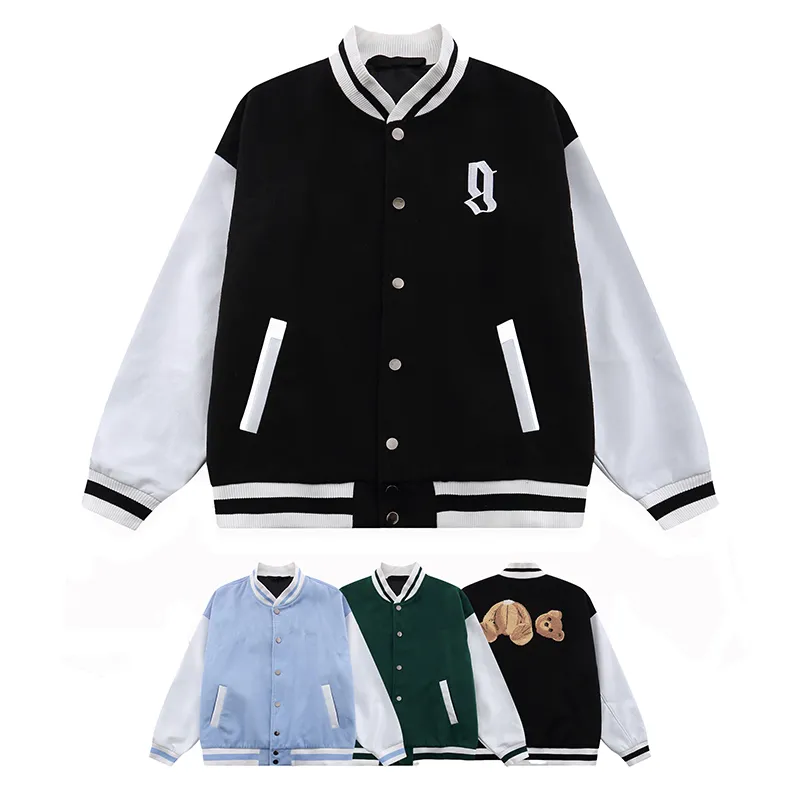 디자이너 Varsity Jackets Mens Baseball Jacket with 참수 곰 자수 코트 Unisex Single Breasted Oversized Outerwear Tops For Couples