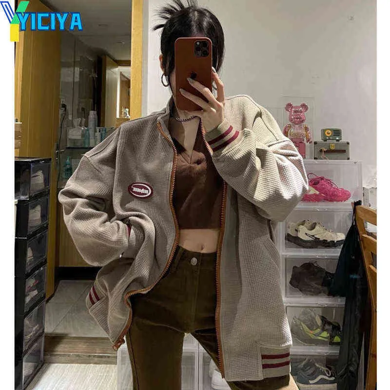 Kvinnorjackor Yiciya Bomber Woman Varsity Jacket Zip Long Sleeve American University Baseball Jacket Female Coat Winter 2022 Vintage Oversize T220830