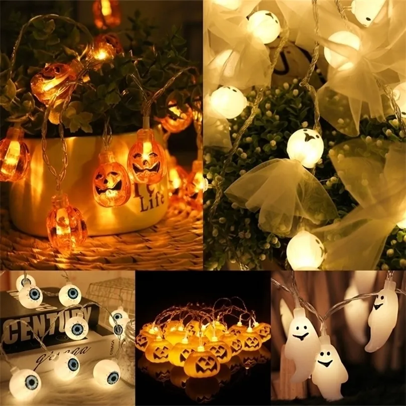 Altri articoli per feste a LED Luci a LED per Halloween da esterno 220V 2M 6M Arancione Zucca Scheletro Fantasma Bulbo oculare Mano Ragno Luce per Natale Decorazioni per la casa 220829