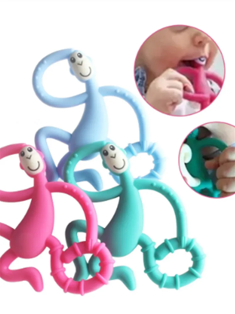 سيليكون أطفال Teether Cartoon Monkey Toddler Molar Teath Pain Tower Tool Netgle Beads Baby Shower Gift