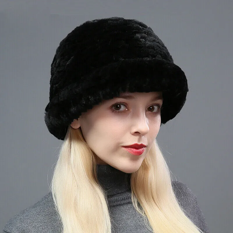 Vinter kvinnors topp hatt p￤ls rex kanin p￤ls ￶ron muffs fluffig mjuk