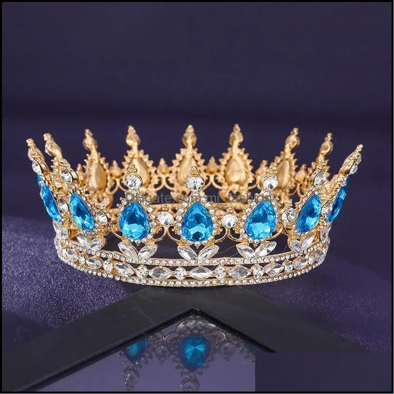 Tiaras Gold Mor Kraliçe Kral Gelin Taç Kadın Headdress Balo Pageant Düğün Tiaras ve Taç Saç Takı Aksesuarları C3 Dro DHSG9