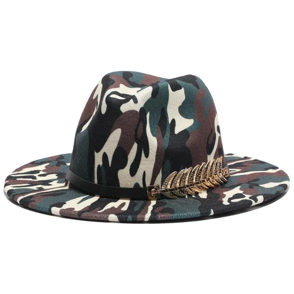 قبعات واسعة الحافة 2021 نساء فيدورا الرجال التمويه غير الرسمي قبعة الجاز الطباعة فاخر في الهواء الطلق فستان رسمي