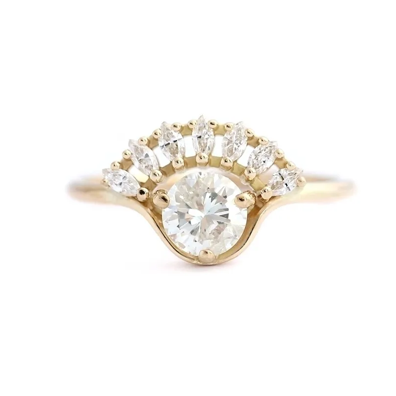 Solitaire Ring Wedding Rings Marquise och Round 1CTW Lab Diamond Solitaire Engagement Ring Solid 14k Yellow Gold For Women 220829