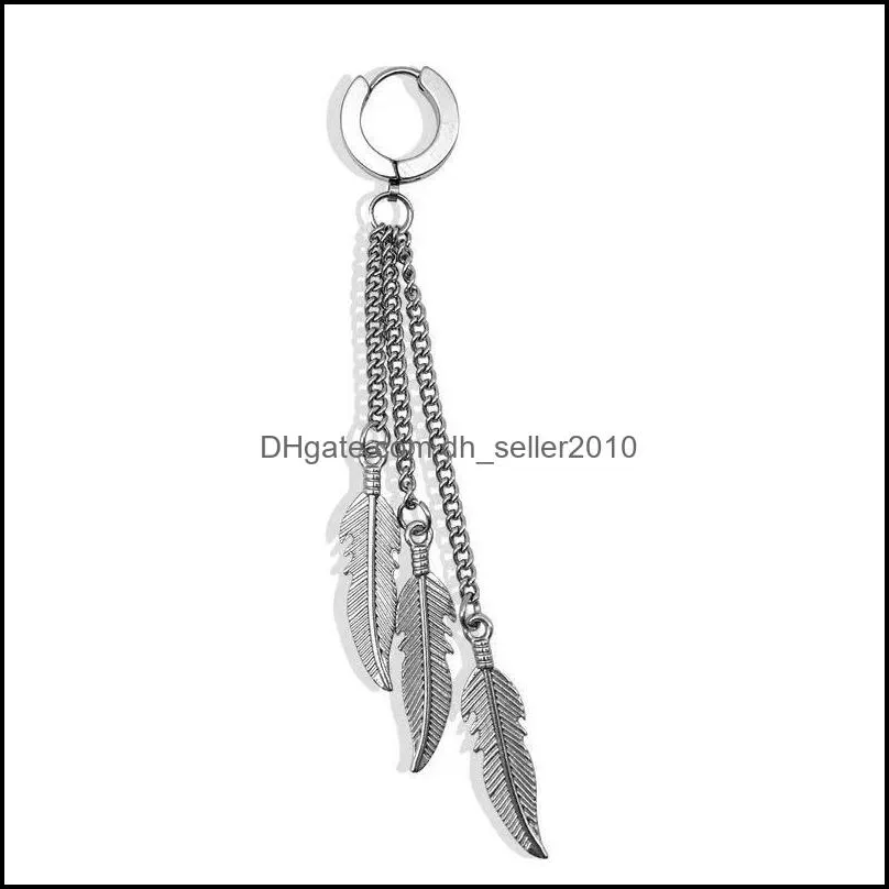 Dangle Kronleuchter 4 -Style -Clip an Ohrringen für Männer nicht piercing kpop feather baumeln fälschter rostfreier stahl hie ähe c3 dhseller2010 dhvcp