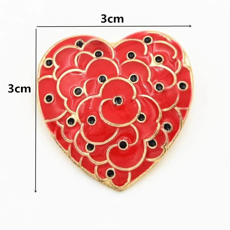 Red Heart Pretty Poppy Flower Pin Brooch Memorial Day Poppy Brooch Royal British Legion Poppy Flower Pins Badge