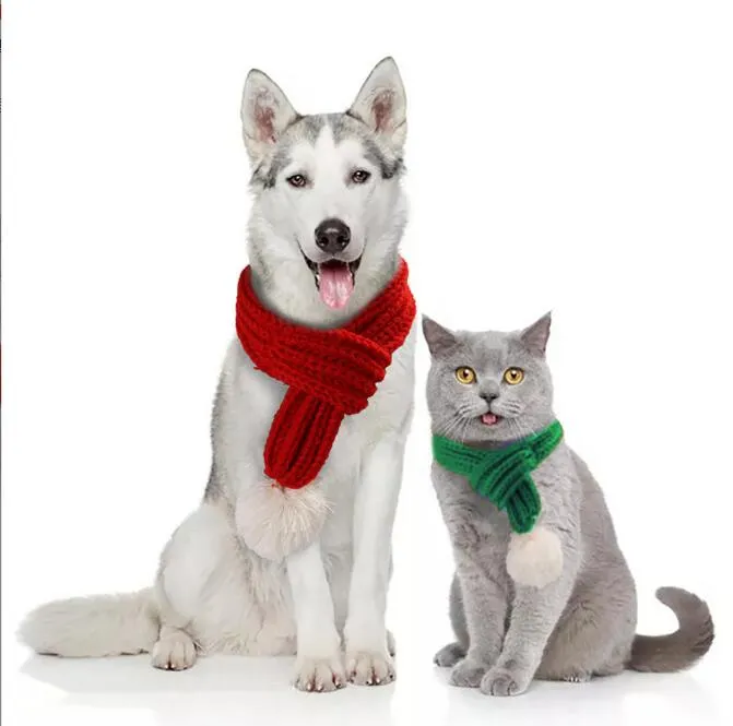 Vêtements pour chiens Écharpe tricotée pour chien de Noël avec pompon blanc Bandana chaud Accessoires pour animaux de compagnie de vacances d'hiver Écharpes de chat pour petits chats moyens Chiens Belles tenues d'hiver