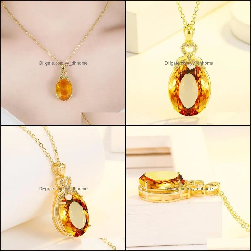 Pendant Necklaces Luxury 18K Gold Necklaces Citrine Gemstone Pendant Necklace For Women Fashion Jewelry Christmas Gift Oval Yydhhome Dhdlk