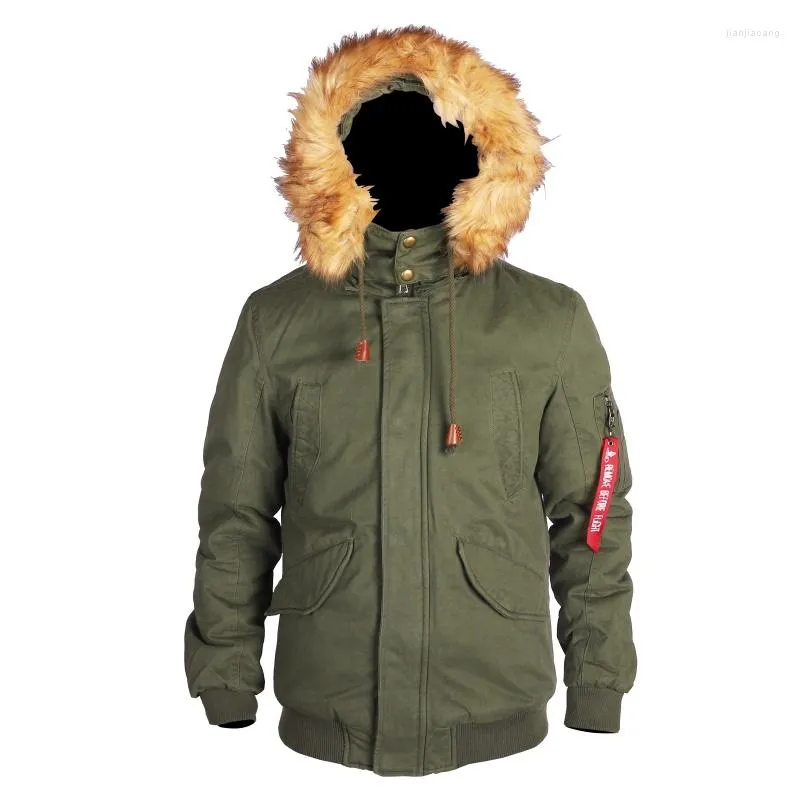 Hommes vers le bas 2022 coton hiver extérieur épais chaud fourrure capuche court Bomber veste Parka manteau hommes décontracté Olive vert noir