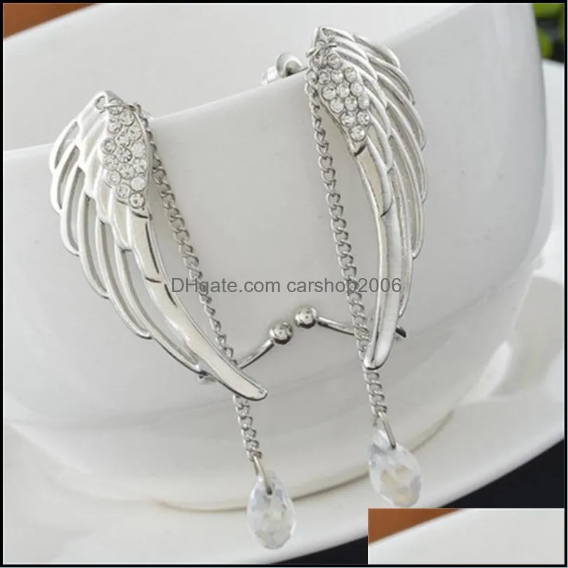 Ear Cuff Angel Wing Lady Stud Earring Tassels Chain Crystal Ear Clip Sier Plated Alloy Hollowing Out Earrings Ornaments Charm Fashion Dhru8