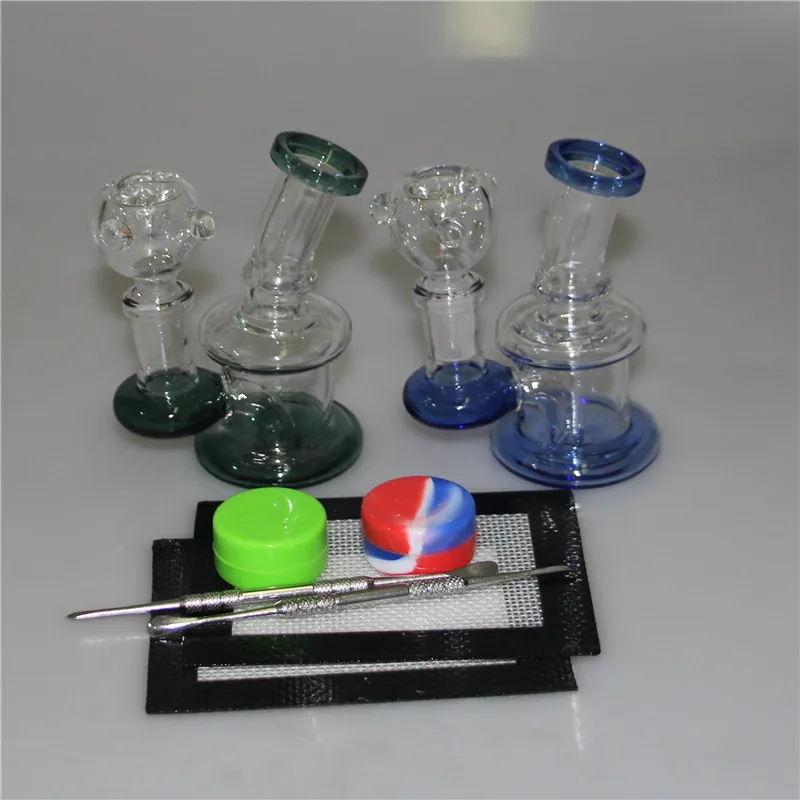 Mini Glass Dab Rigs Bong Hookah Glass Water Pipe Beaker Recycler Oil Rig med kvartsbangare rökskål