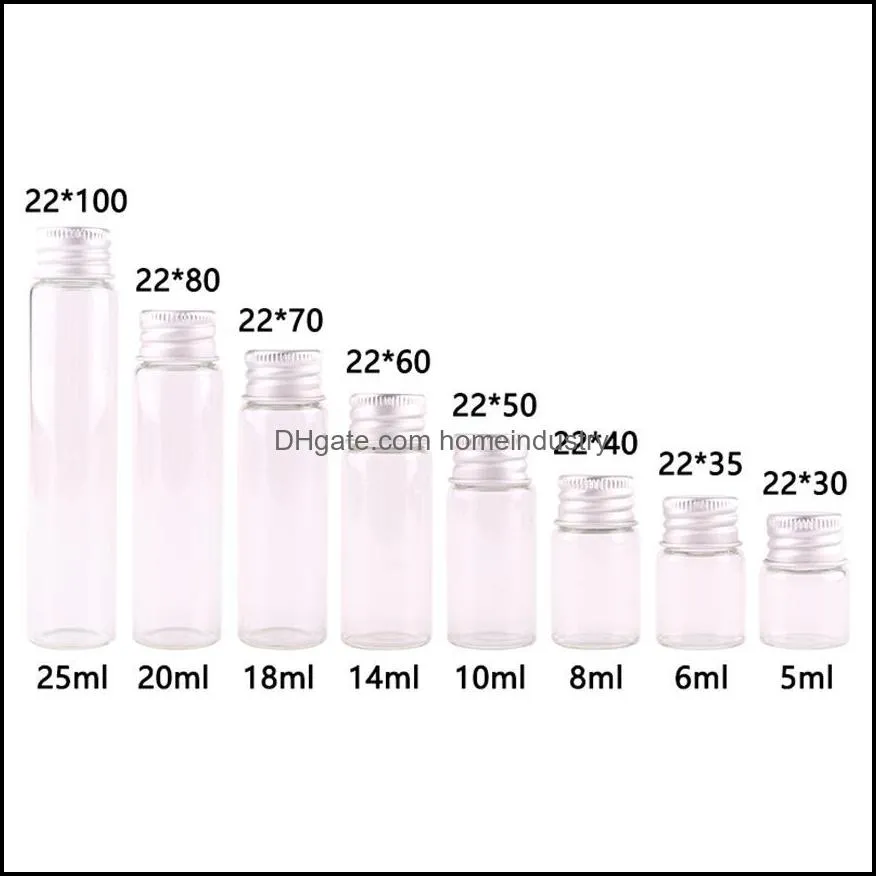 Förvaringsflaskor burkar dia 22mm 5 ml 10 ml 20 ml 25 ml transparenta glasflaskor söta burkflaskor terrarium med sier skruvlock bröllop craf dh7cd