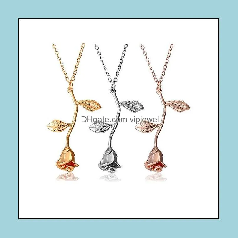 Pendant Necklaces Rose Pendant Necklace Jewelry Sterling Sier Retro 3D Leaf Valentines Day Womens Birthday Vintage Drop Delivery 2021 Dhkvz