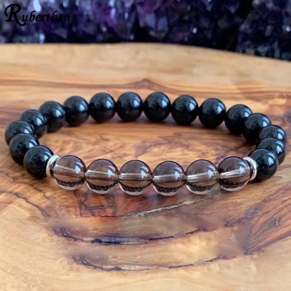 MG1620 Strand AAA Black Tourmaline Smoky Quartz Wrist Mala mens feminino atropelando o chakra raiz maravilhosamente protetor