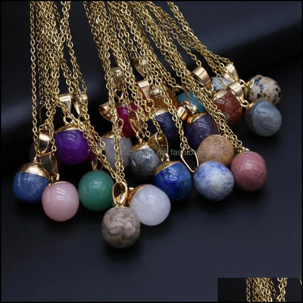 Pendant Necklaces Gold Edged Round Ball Reiki Healing Crystal Pendant Energy Stone Quartz Link Necklaces Fashion Women M Dhseller2010 Dhcfs