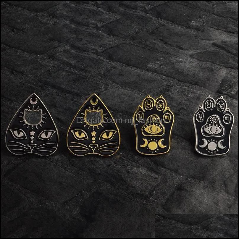 Pins Brooches Pins Brooches Gothic Magic Cat Brooch Enamel Pin Witch Footprints Moon Star Jewelry C3 Drop Delivery 2021 Mjfashion Dhqgo