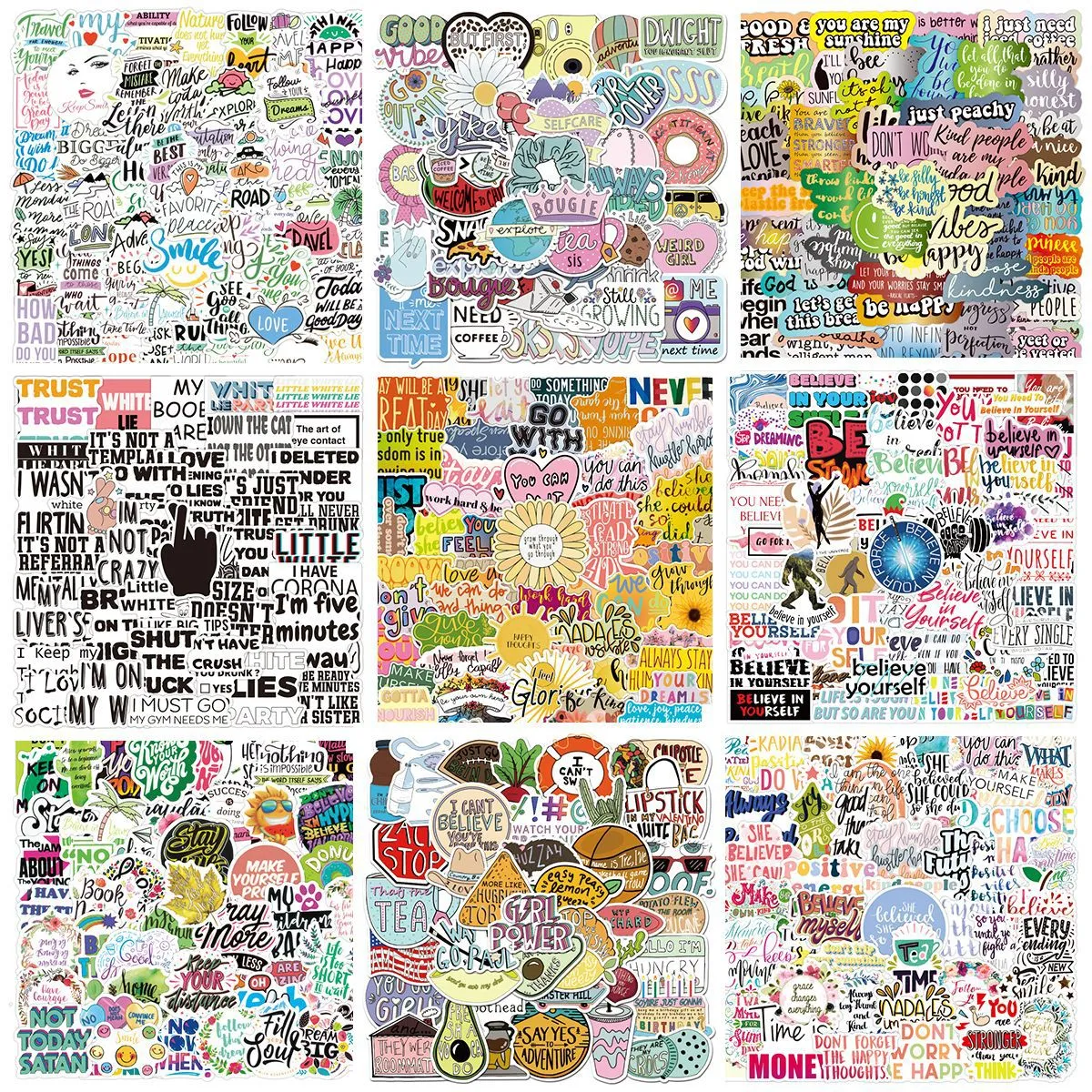 12 Styles 50pcs graffiti skateboard klistermärken Inspirerande citat för bil babyhjälm blyerts Dagbok Telefon Laptop Planner Decor Book Album Kids Toys Diy Decals