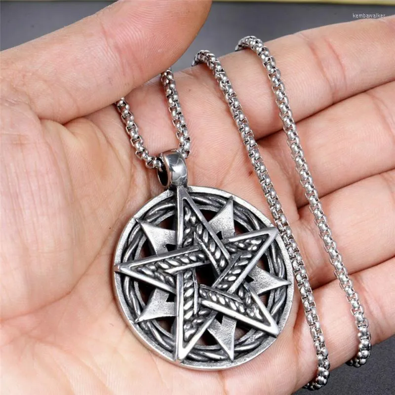 Pendentif Colliers Hommes Talisman Amulette Vintage Argent Couleur Pentagramme Collier avec chaîne en acier inoxydable