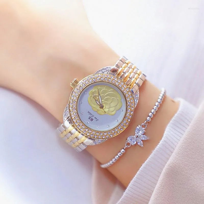 Нарученные часы Top Brand Элегантная бриллиантовая дама часы цветочные циферблаты женщины очаровательный браслет роскошные девушки мода повседневная Zegarek Damski