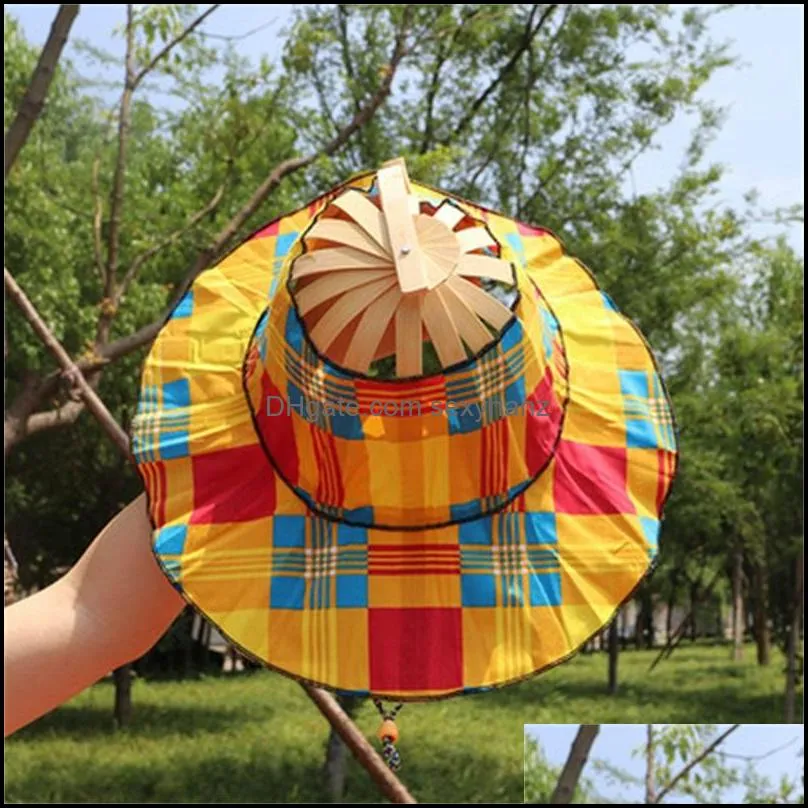 Wide Brim Hats Bamboo Foldable Hand Fan Sun Hat Women Sunhat With 2 In 1 Chinese Style Frame Floral Printed 3 Sexyhanz Dh3Pn