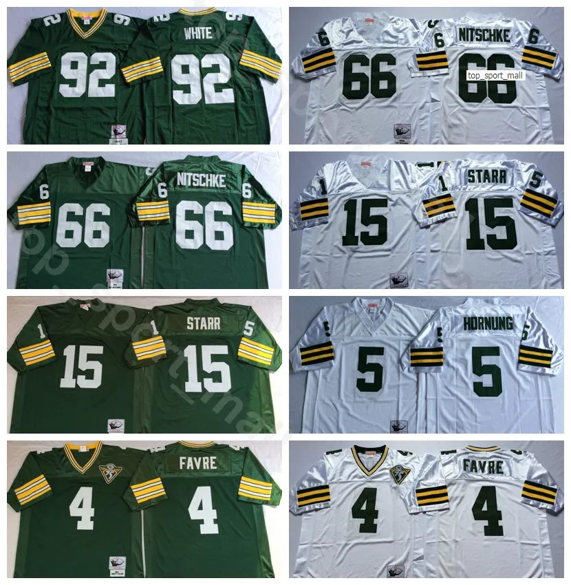 NCAA Football 92 Reggie White 4 Brett Favre Jersey 15 Bart Starr 66 Ray Nitschke 5 Paul Hornung 89 James Jones Green White Man Vintage