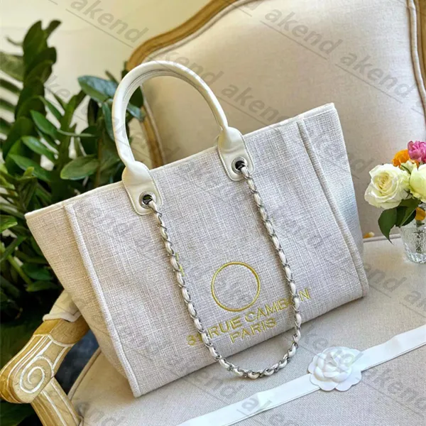 CC 25 Deauville Tote Bag 34cm Beige Crochet Suede
