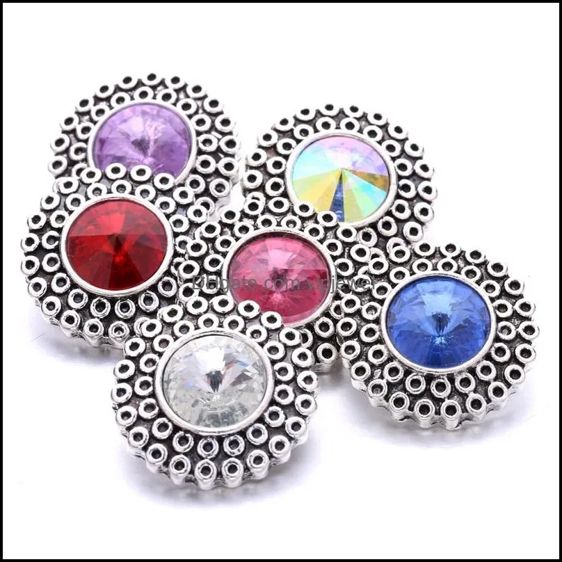 Charms Colorf Crystal Sier Color Bottone a pressione Charms Fiore Risultati dei gioielli delle donne Pet Loved Strass 18Mm Scatti in metallo Dhseller2010 Dhah8