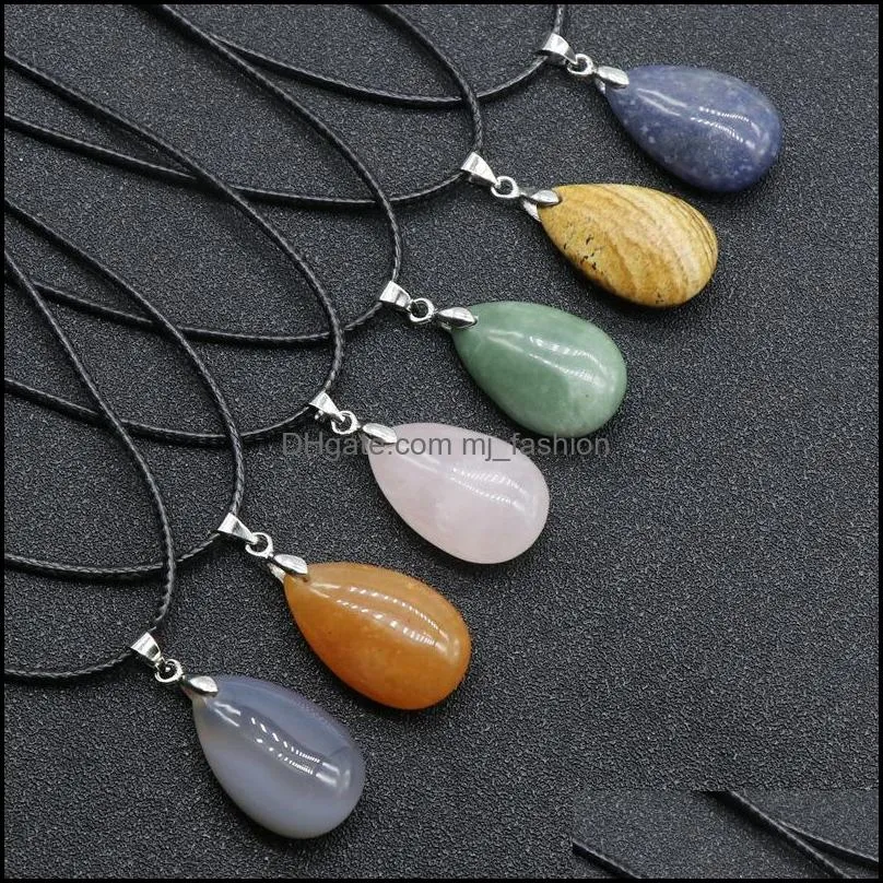 Pendentif Colliers 12 Couleurs Reiki Guérison Bijoux Goutte D'eau Collier En Pierre Naturelle Quartz Lapis Opale Rose Cristal Pyram Dhseller2010 Dhjwq