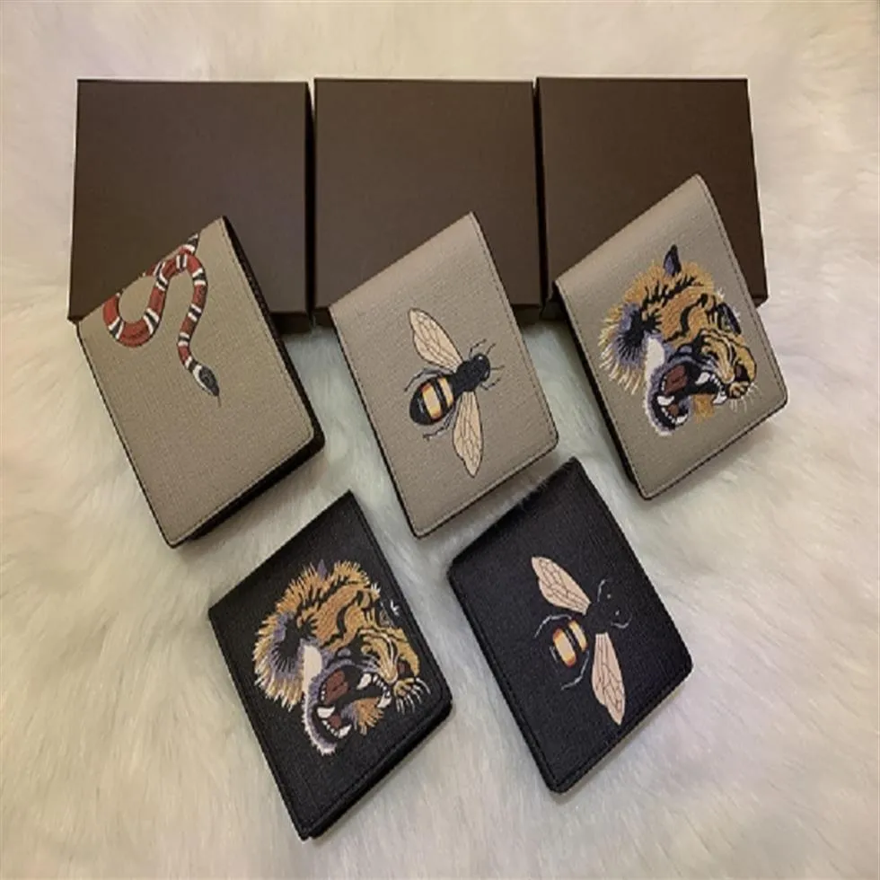 رجال مصممي الحيوانات أزياء قصيرة محفظة من الجلد الأسود ثعبان النمر نحل نساء حاملي البطاقات الفاخرة مع صندوق الهدايا أعلى الجودة 306U