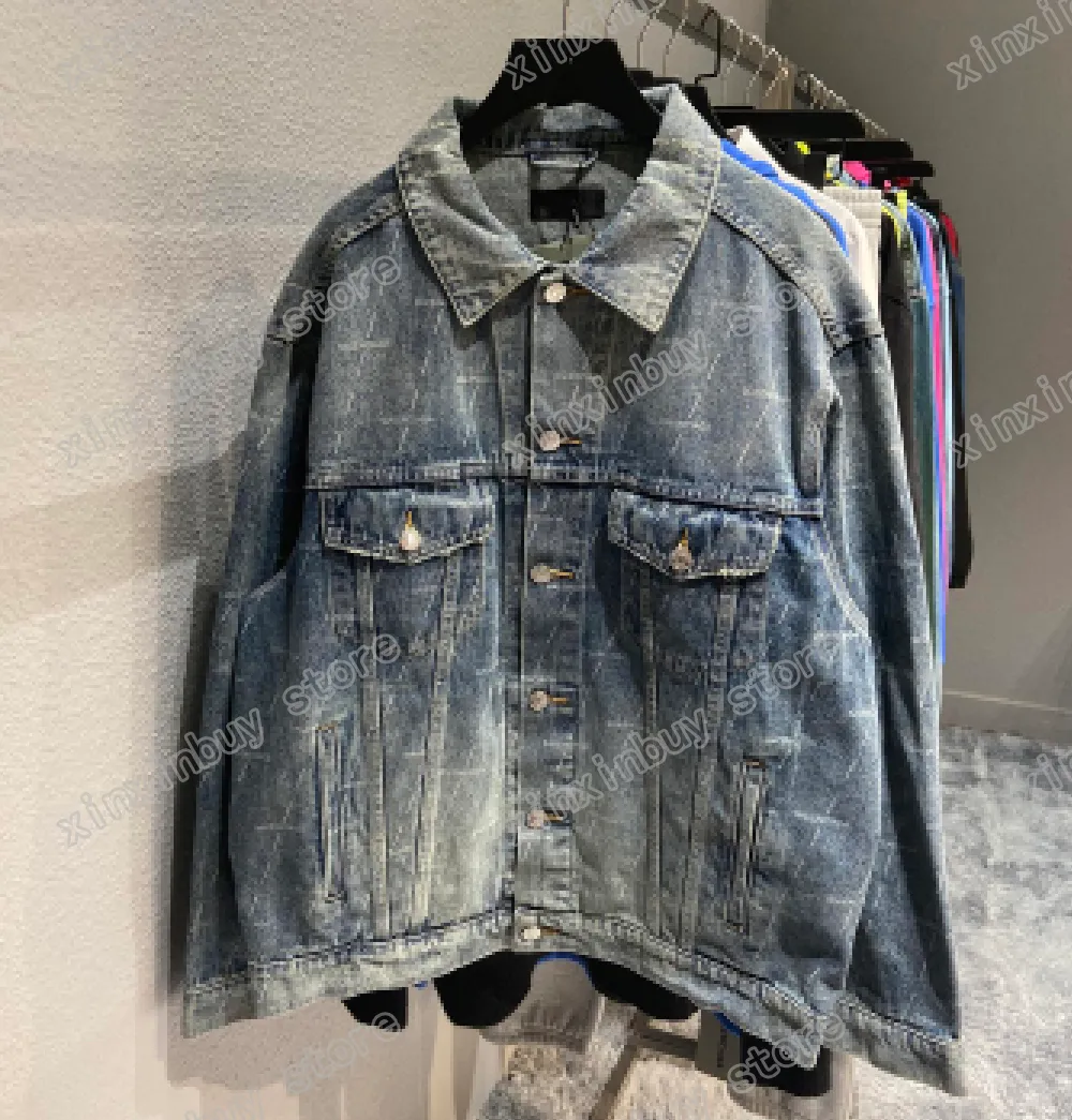 Xinxinbuy Men Designer Coats Denim Jackets Small Letter Washing Paris Pullover Women Blue Gray Black XS-L