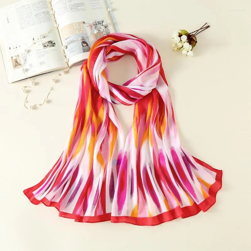 Шарфы женщины натуральный шелковый шарф мода красочные радужные шали фолярды Femme Long мусульманский хиджаб негаба