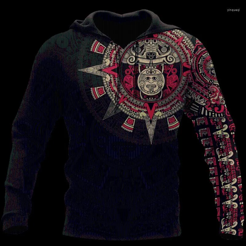 Erkek Hoodies Aztec Meksika Kırmızı Dövme 3D Ceket Erkekler/Kadınlar Harajuku Hoodie Unisex Sıradan Sokak Giyim Sweatshirt Kazak Sudadera Hombre W-025