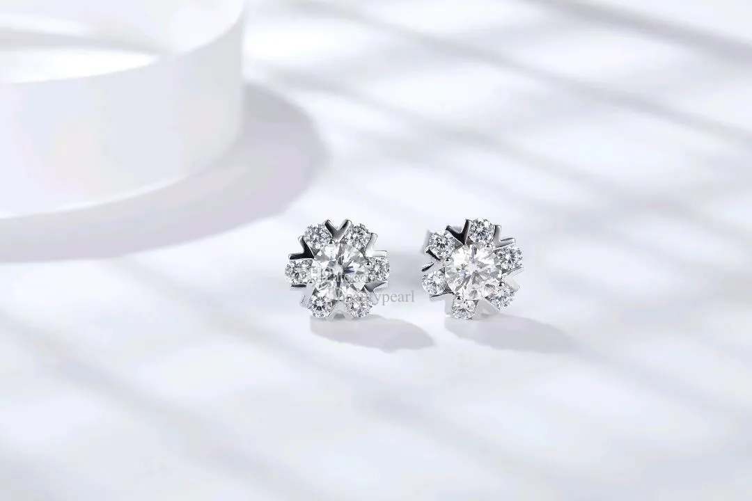 패션 쥬얼리 Moissanite 눈송이 귀 스터드 스털링 S925 보석을위한 간단한 귀걸이