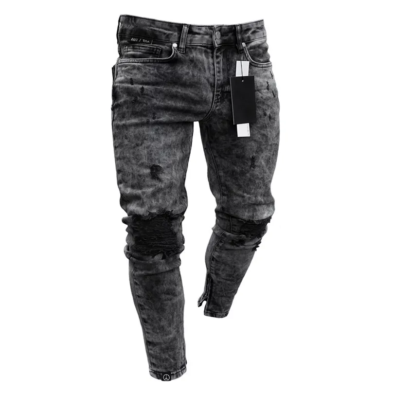 Mens Jeans Homens Stretchy Rasgado Skinny Biker Bordado Impressão Jeans Destruído Buraco Gravado Slim Fit Denim Riscado Alta Qualidade Jean 220831