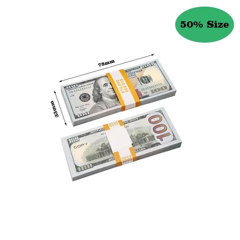 Réplique de fête US FAKE Money Kids Play Toy ou Family Game Paper Copy Banknote 100pcs Pack Practice Counting Movie Prop 20 Dollars Full P262O