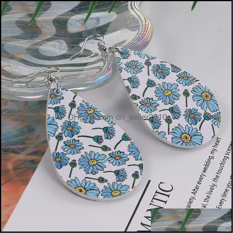 Dangle Chandelier Bohemia Design Daisy Printed Pu Leather Earrings For Women Girl Fashion Flower Dangle Drop Hook Ear Dhseller2010 Dhort