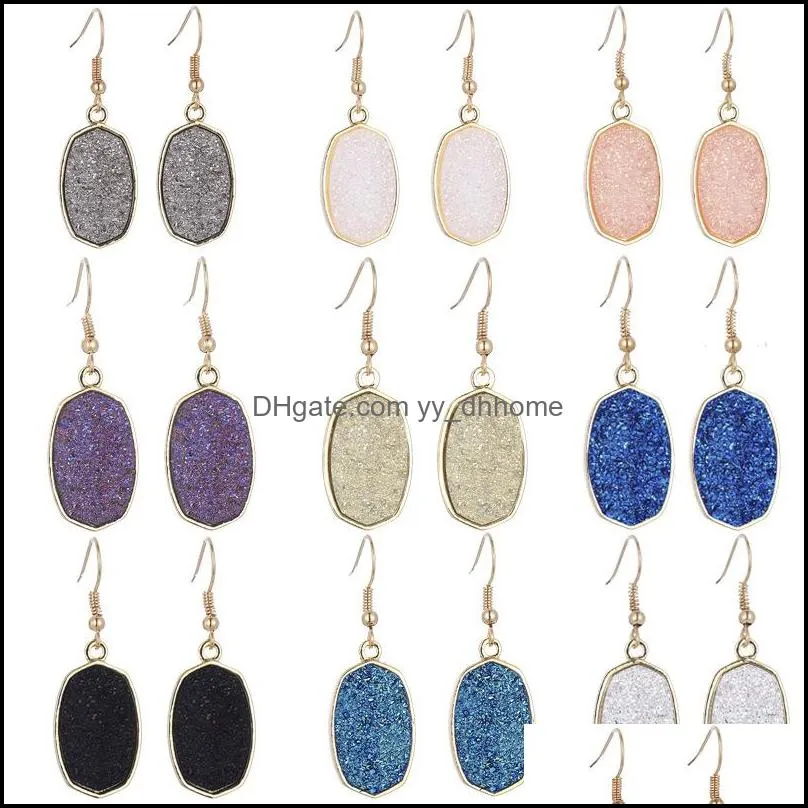 Dangle Chandelier Resin Druzy Drusy Earrings Designer Oval Fashion Dangle Teardrop Earings For Women Drop Delivery 2021 Jewelry Dhsel Dhoa4